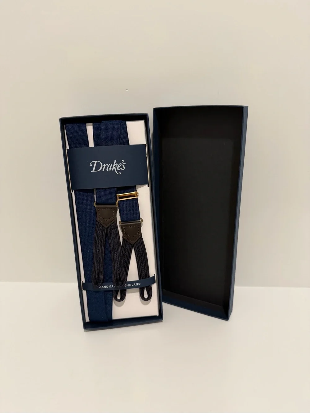 NEW J. Crew x Drake's London Suspenders in Navy Blue with gold 38515 one size